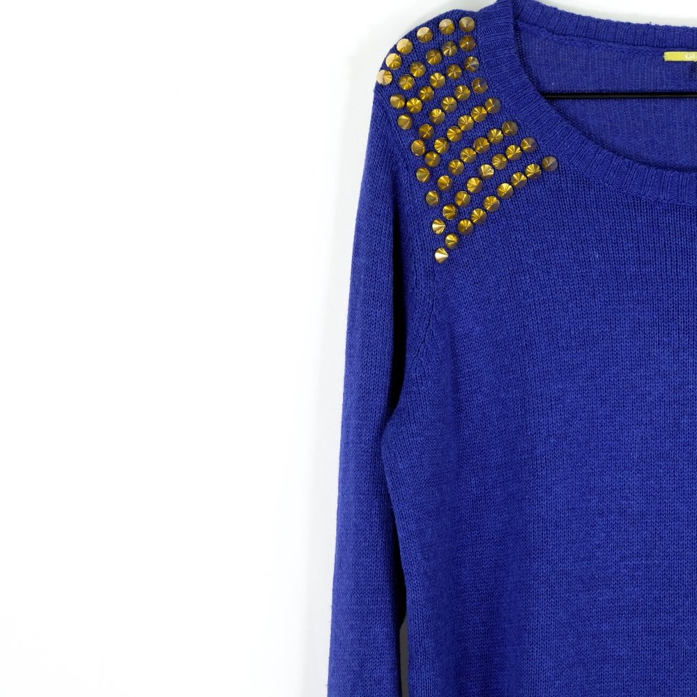 GIANNI BINI Spike Studded Blue Sweater Tunic Sz M